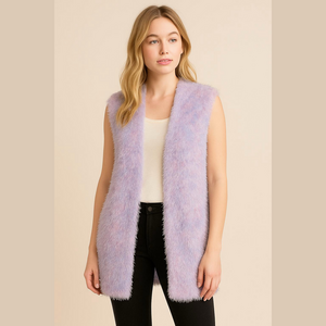 OSFM handmade pastel pink and purple fuzzy open vest cardigan